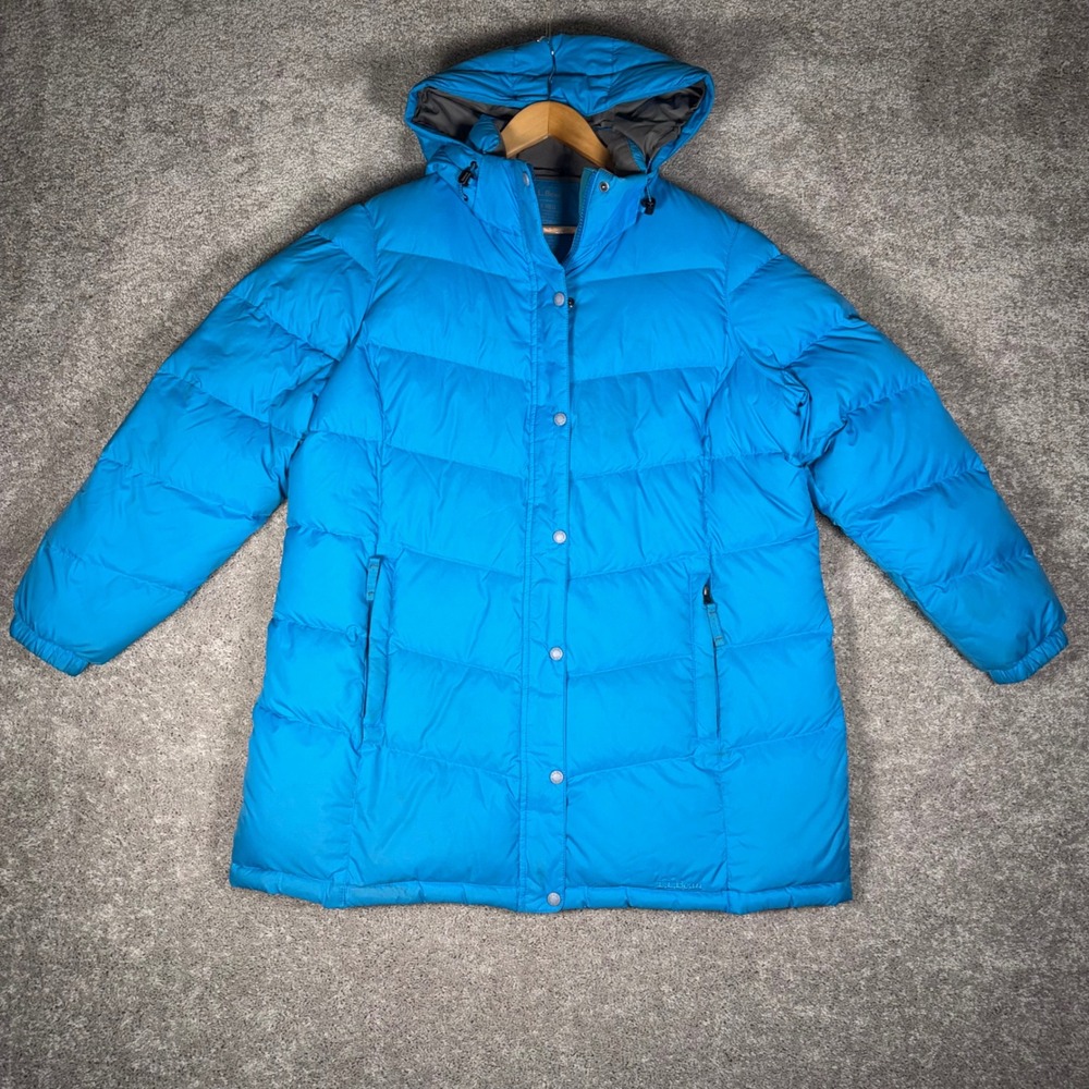 LL Bean Women's 1X Blue Hooded Down Puffer‎ Parka Blue Jacket Coat READ